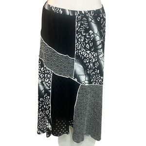 P. Luca Milano Womens Patchwork Maxi Skirt Black White Mixed Media Whimsy Size M